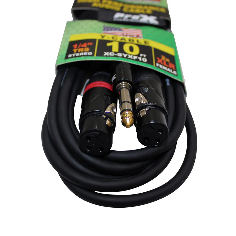 PRO-X- XC-SYXF10 - ProX XC-SYXF10 10 Ft. High Performance Y Cable 1/4" TRS-M Stereo to Dual XLR-F