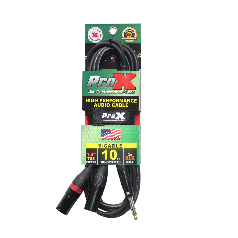 PRO-X- XC-SYXM10 - ProX XC-SYXM10 10 Ft. High Performance Y Cable 1/4" TRS-M Stereo to Dual XLR3-M