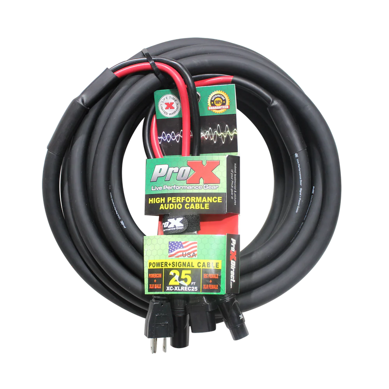 PRO-X- XC-XLREC25 - ProX XC-XLREC25 Power Cord/Audio Cable IEC Female to NEMA 15P & Balanced XLR-M to XLR-F - 25ft