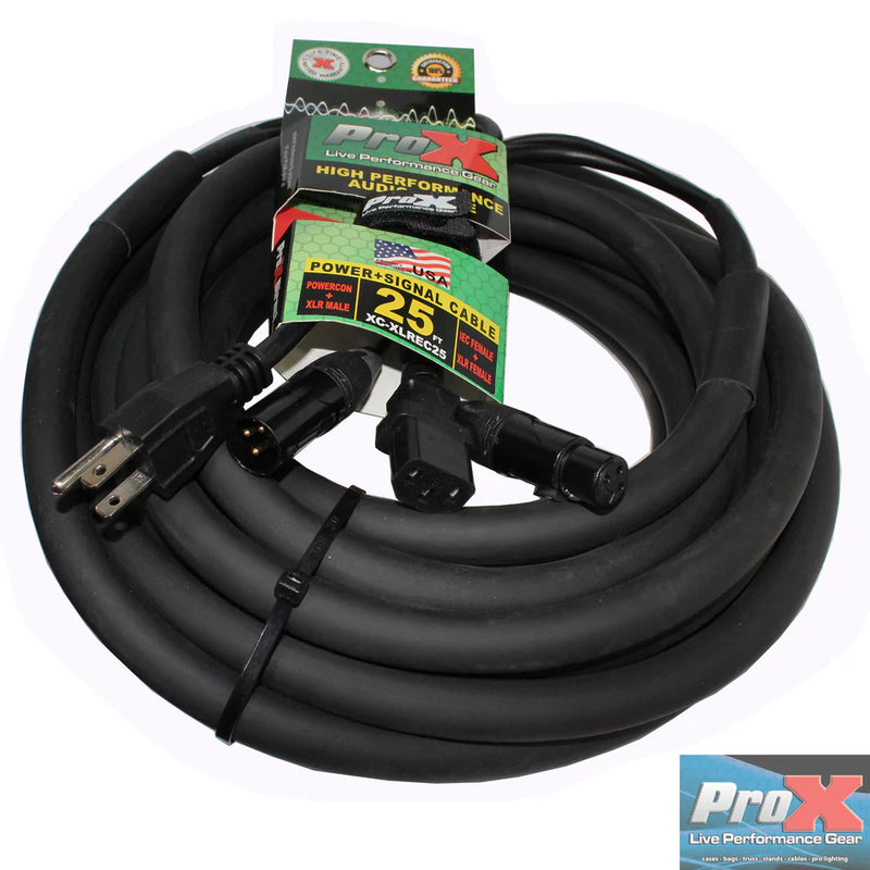 PRO-X- XC-XLREC25 - ProX XC-XLREC25 Power Cord/Audio Cable IEC Female to NEMA 15P & Balanced XLR-M to XLR-F - 25ft