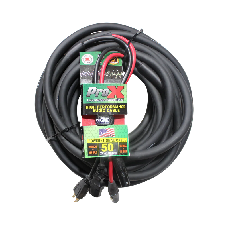 PRO-X- XC-XLREC50 - ProX XC-XLREC50 Power Cord/Audio Cable IEC Female to NEMA 15P & Balanced XLR-M to XLR-F - 50ft