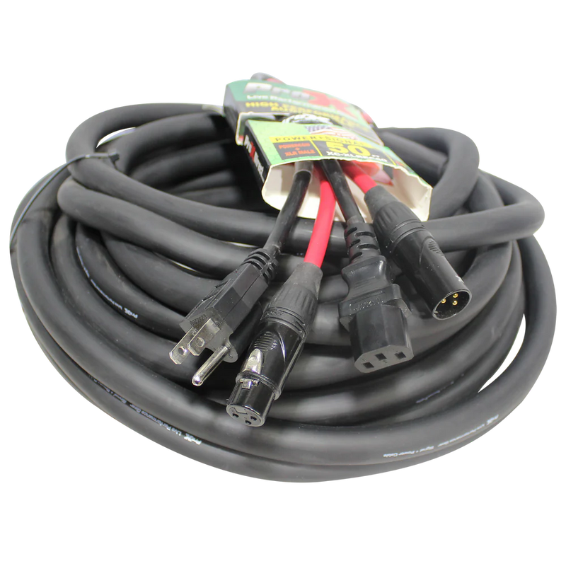 PRO-X- XC-XLREC50 - ProX XC-XLREC50 Power Cord/Audio Cable IEC Female to NEMA 15P & Balanced XLR-M to XLR-F - 50ft