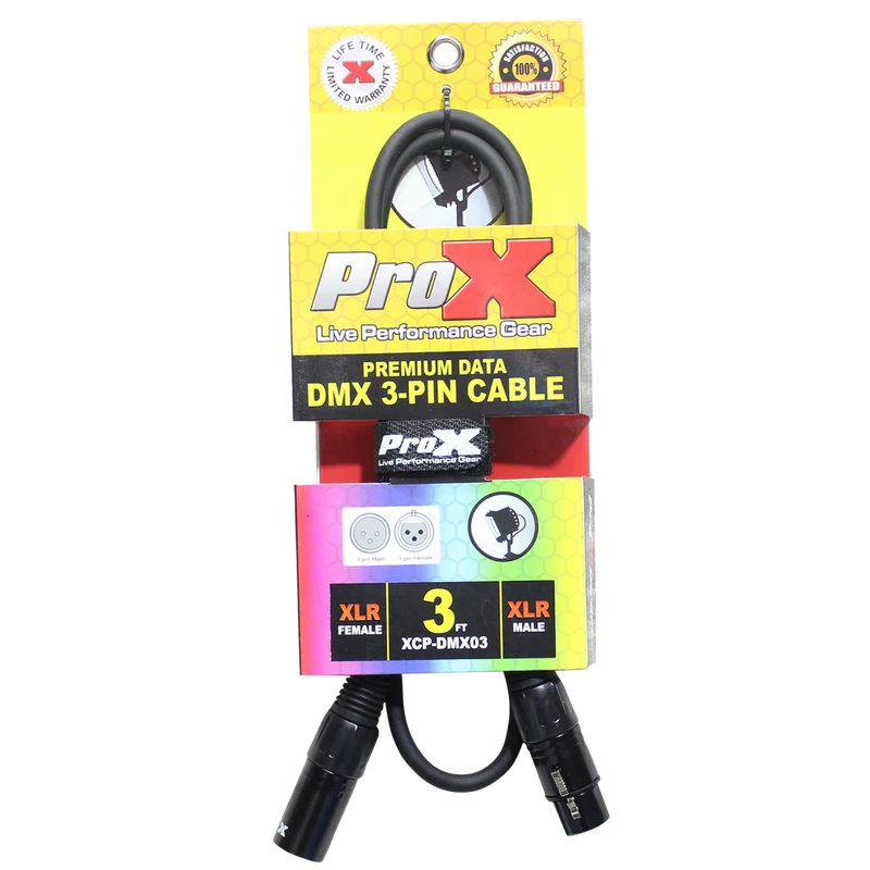 PROX-XCP-DMX03 - ProX XCP-DMX03 3 Ft. DMX XLR3-M to XLR3-F Premium Cable