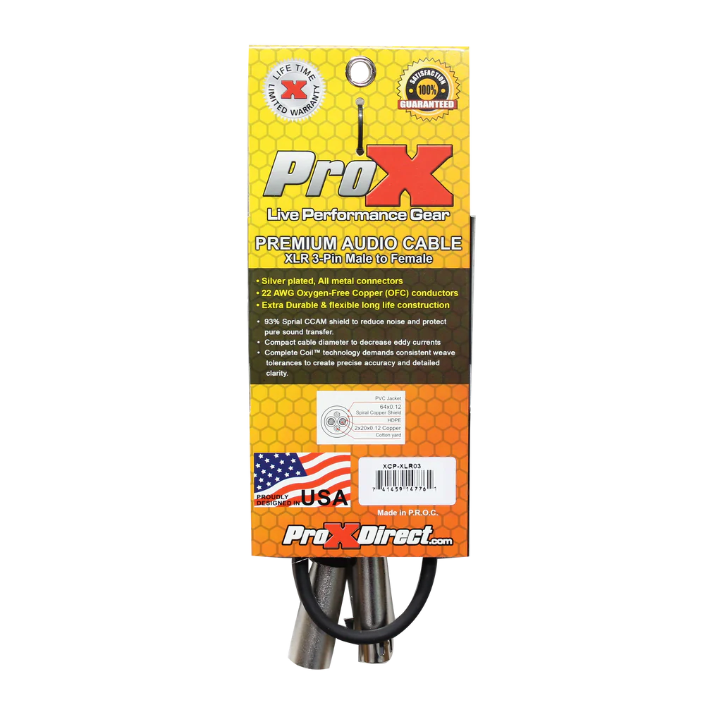 PRO-X- XCP-XLR03 - ProX XCP-XLR03 3 Ft. Balanced XLR3-F to XLR3-M Premium Audio Microphone Cable