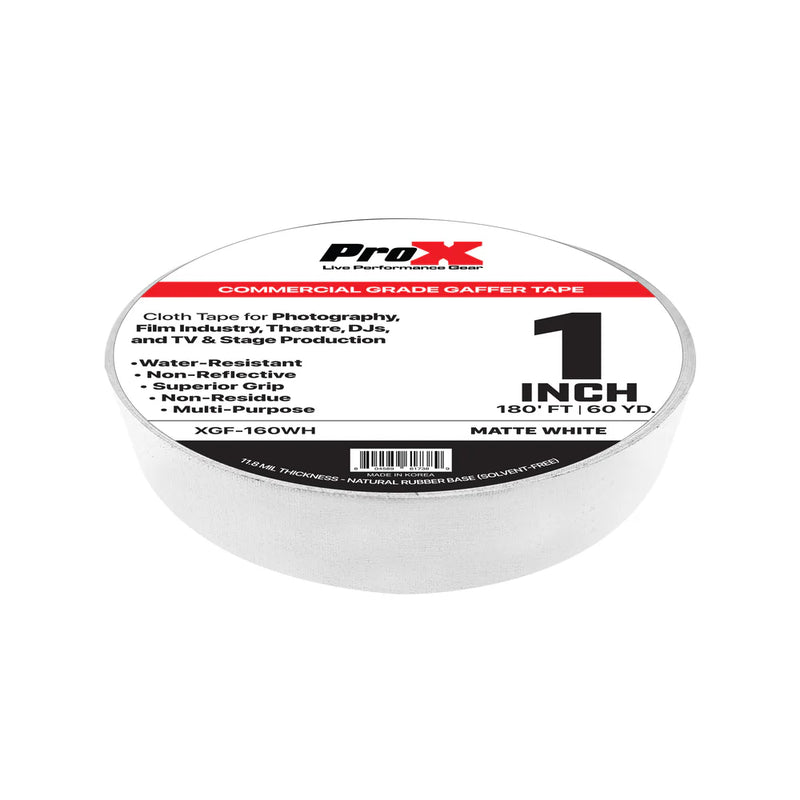 PRO-X- XGF-160WH - ProX XGF-160WH 1in Commercial Grade Gaffer Tape Pros Choice Non-Residue 180ft (Matte White)