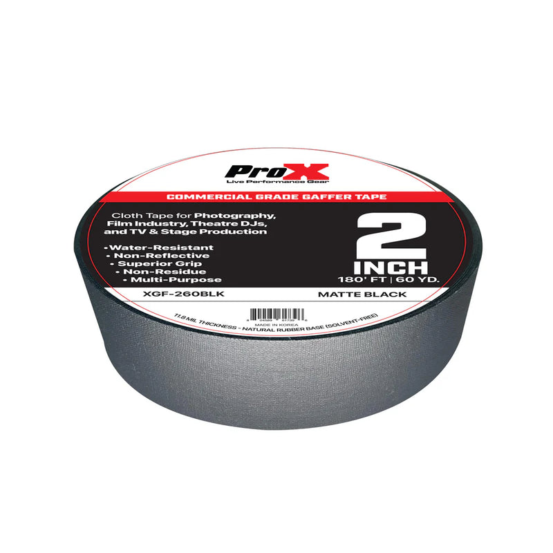 PRO-X- XGF-260BLK - ProX XGF-260BLK 2in Commercial Grade Gaffer Tape Pros Choice Non-Residue 180ft (Matte Black)