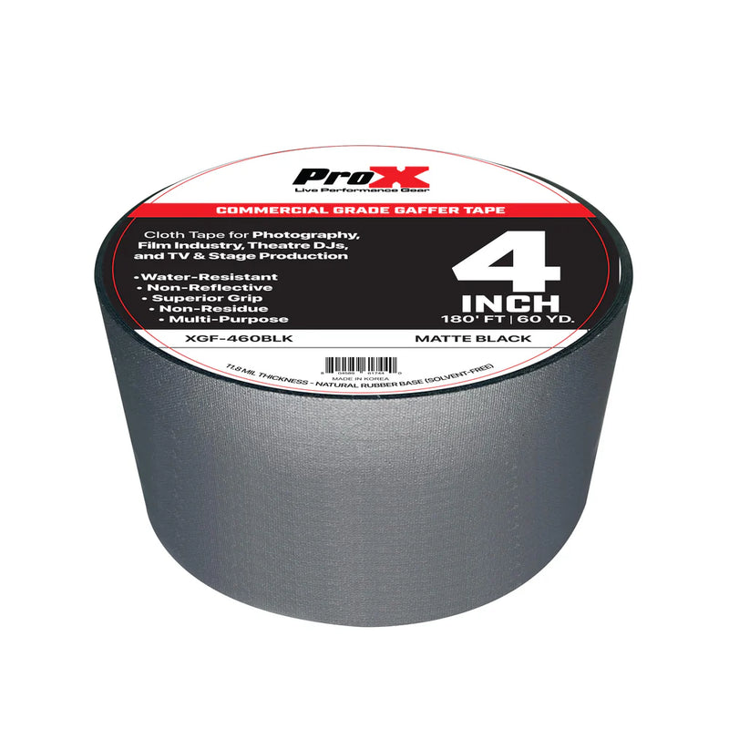 PRO-X- XGF-460BLK - ProX XGF-460BLK 4in Commercial Grade Gaffer Tape Pros Choice Non-Residue 180ft (Matte Black)