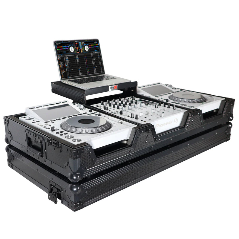 PRO-X- XS-CDM3000WLTBL - ProX XS-CDM3000WLTBL DJ Coffin Case for Pioneer 2X CDJ-3000 CD and DJM-900NXS2 Mixer W/Wheels & Laptop Shelf (Black on Black)