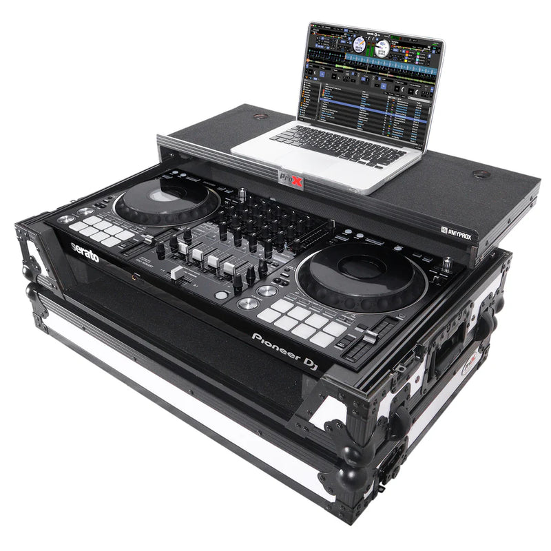 PRO-X- XS-DDJ1000 WLT WH - ProX XS-DDJ1000 WLT WH ATA Flight Case for Pioneer DDJ-1000 FLX6 SX3 DJ Controller w/Laptop Shelf 1U Rack Space and Wheels (White Black)