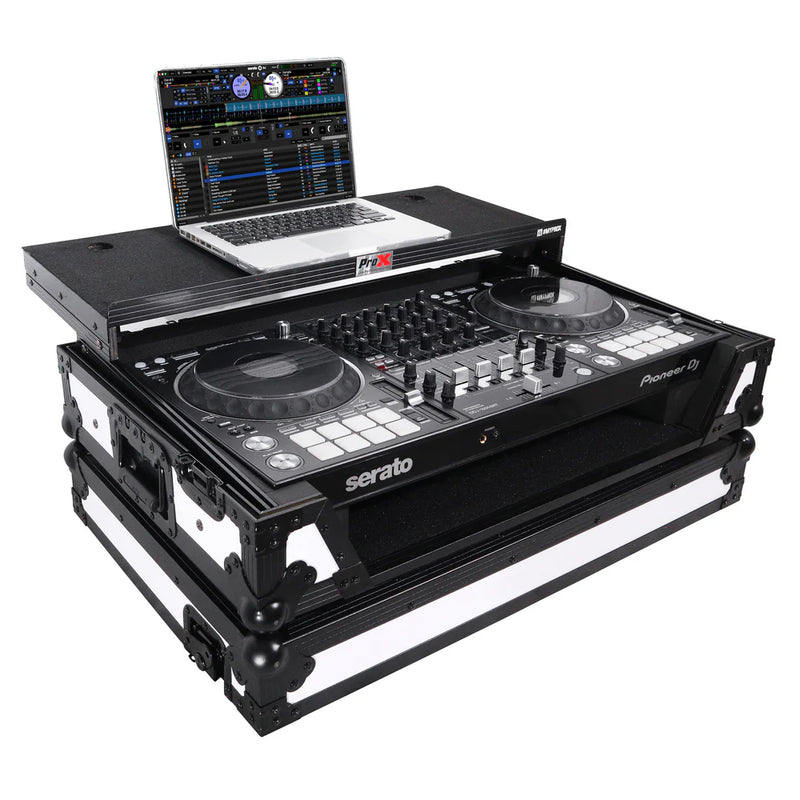 PRO-X- XS-DDJ1000 WLT WH - ProX XS-DDJ1000 WLT WH ATA Flight Case for Pioneer DDJ-1000 FLX6 SX3 DJ Controller w/Laptop Shelf 1U Rack Space and Wheels (White Black)