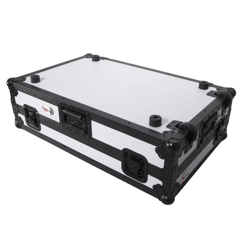 PRO-X- XS-DDJ1000 WLT LED MK11 -  ATA Flight Case for Pioneer DDJ-1000 FLX6 SX3 DJ Controller w/Laptop Shelf 1U Rack Space and Wheels (White Black)