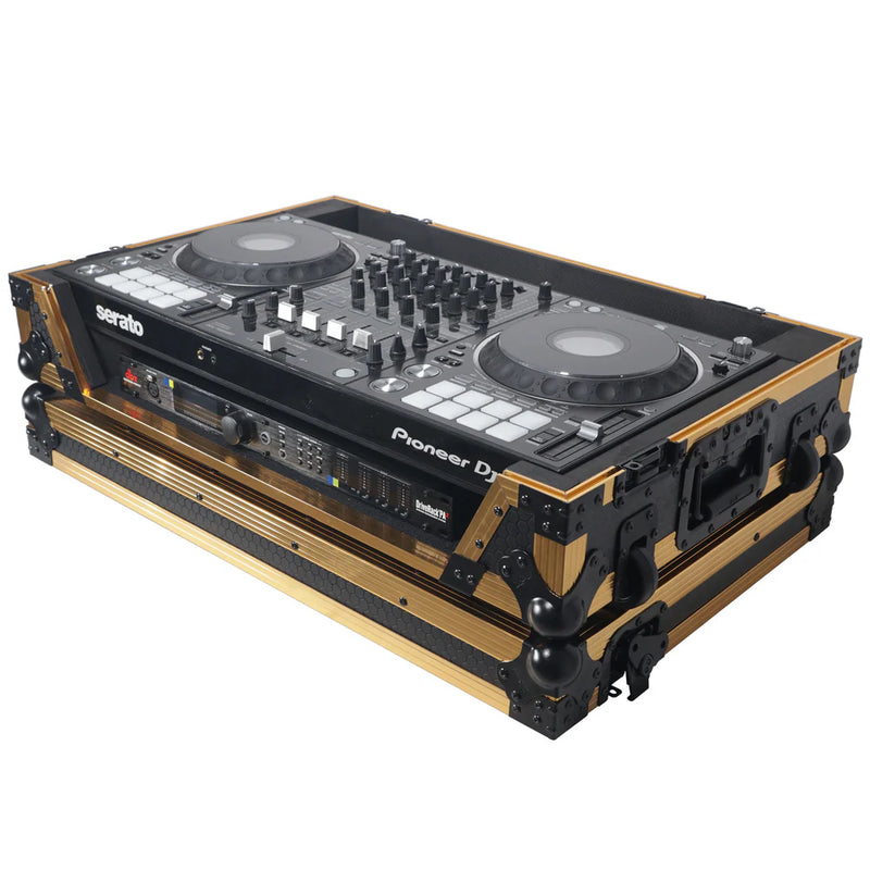 PRO-X- XS-DDJ1000 W GLD - ProX XS-DDJ1000WFGLD ATA Flight Case for Pioneer DDJ-1000 FLX6 SX3 DJ Controller w/1U Rack Space and Wheels (Gold Black)