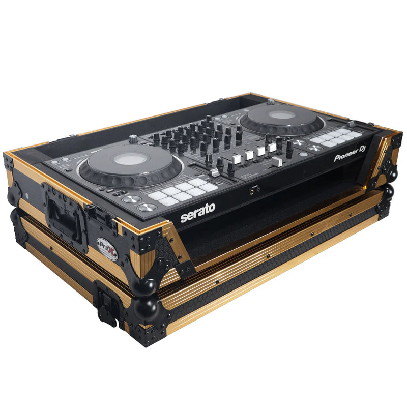 PRO-X- XS-DDJ1000 W GLD - ProX XS-DDJ1000WFGLD ATA Flight Case for Pioneer DDJ-1000 FLX6 SX3 DJ Controller w/1U Rack Space and Wheels (Gold Black)