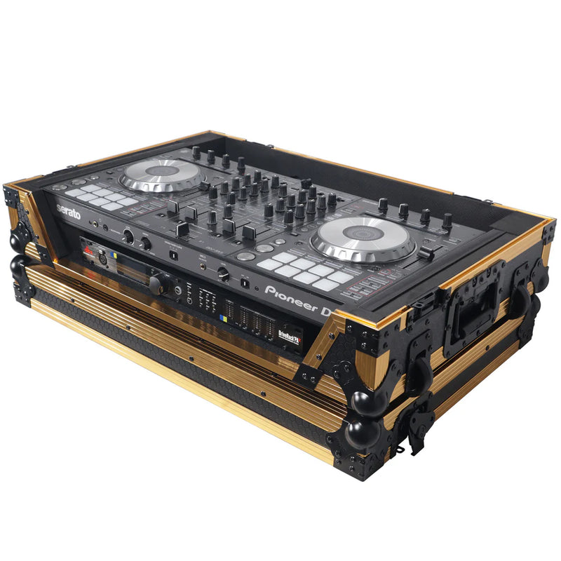 PRO-X- XS-DDJ1000 W GLD - ProX XS-DDJ1000WFGLD ATA Flight Case for Pioneer DDJ-1000 FLX6 SX3 DJ Controller w/1U Rack Space and Wheels (Gold Black)