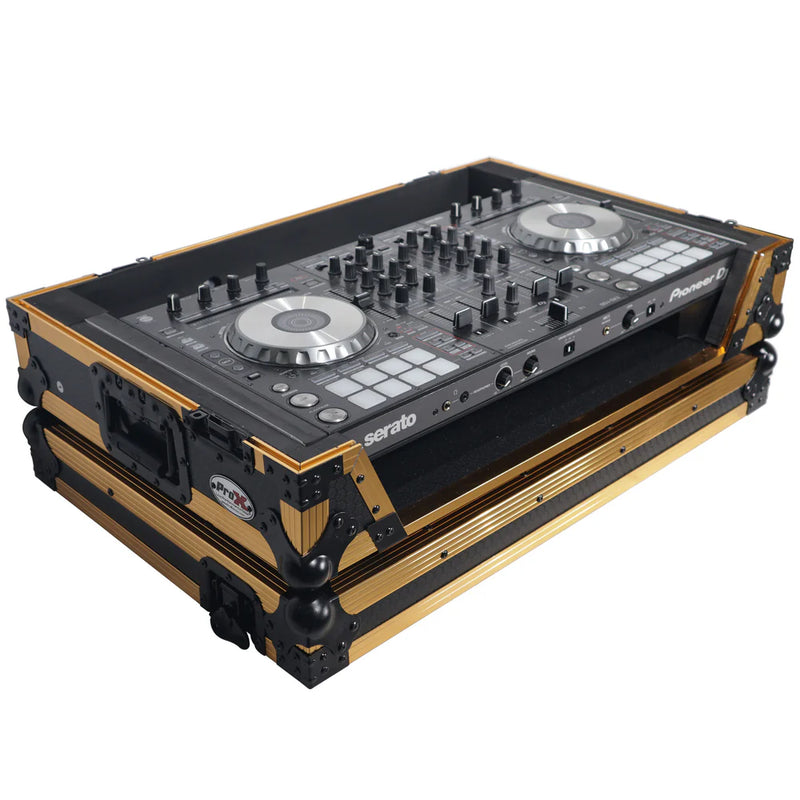 PRO-X- XS-DDJ1000 W GLD - ProX XS-DDJ1000WFGLD ATA Flight Case for Pioneer DDJ-1000 FLX6 SX3 DJ Controller w/1U Rack Space and Wheels (Gold Black)