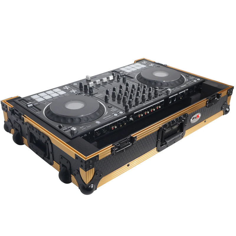 PRO-X- XS-DDJ1000 W GLD - ProX XS-DDJ1000WFGLD ATA Flight Case for Pioneer DDJ-1000 FLX6 SX3 DJ Controller w/1U Rack Space and Wheels (Gold Black)