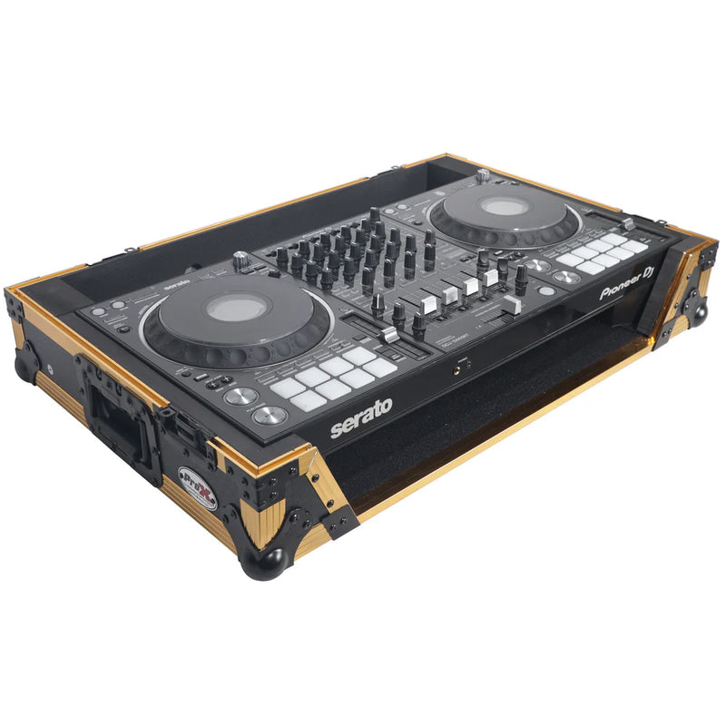 PRO-X- XS-DDJ1000 W GLD - ProX XS-DDJ1000WFGLD ATA Flight Case for Pioneer DDJ-1000 FLX6 SX3 DJ Controller w/1U Rack Space and Wheels (Gold Black)