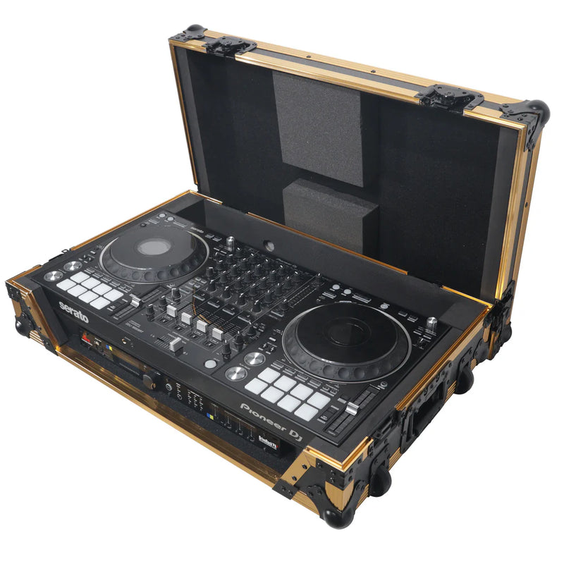 PRO-X- XS-DDJ1000 W GLD - ProX XS-DDJ1000WFGLD ATA Flight Case for Pioneer DDJ-1000 FLX6 SX3 DJ Controller w/1U Rack Space and Wheels (Gold Black)