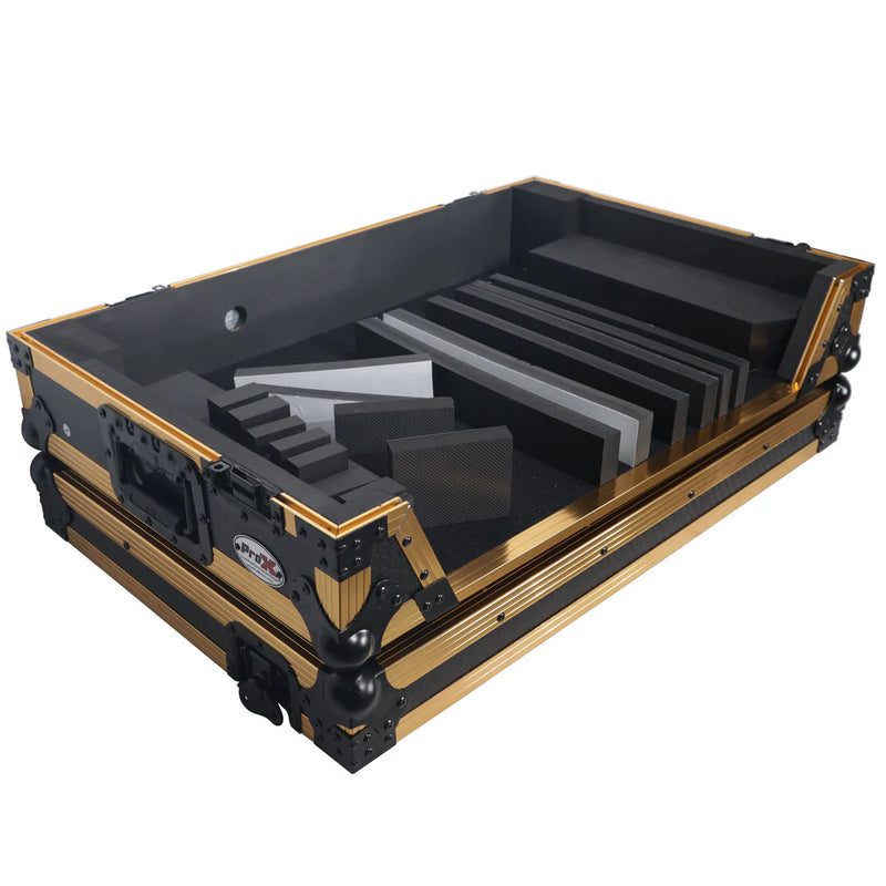 PRO-X- XS-DDJ1000 W GLD - ProX XS-DDJ1000WFGLD ATA Flight Case for Pioneer DDJ-1000 FLX6 SX3 DJ Controller w/1U Rack Space and Wheels (Gold Black)