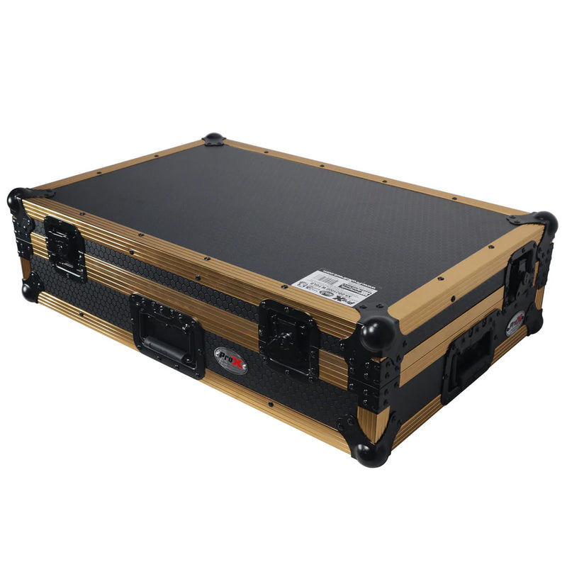 PRO-X- XS-DDJ1000 W GLD - ProX XS-DDJ1000WFGLD ATA Flight Case for Pioneer DDJ-1000 FLX6 SX3 DJ Controller w/1U Rack Space and Wheels (Gold Black)