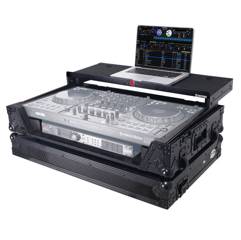 PRO-X- XS-DDJREV5 WLTBL LED - ProX XS-DDJREV5 WLTBL LED Case For Pioneer DDJ-REV5 DJ Controller with Laptop Shelf 1U Rack Space Wheels (Black)