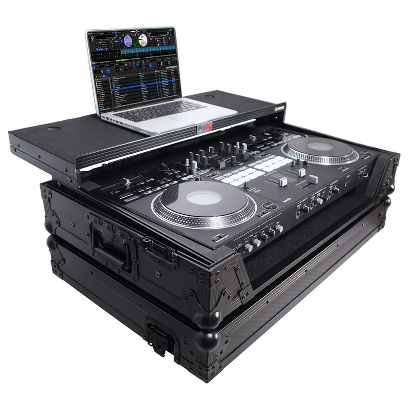 PRO-X- XS-DDJSR2 LT LED - ProX Flight Case for Pioneer DDJ-SR2 Controller with Laptop Shelf and LED Kit (Silver-on-Black)