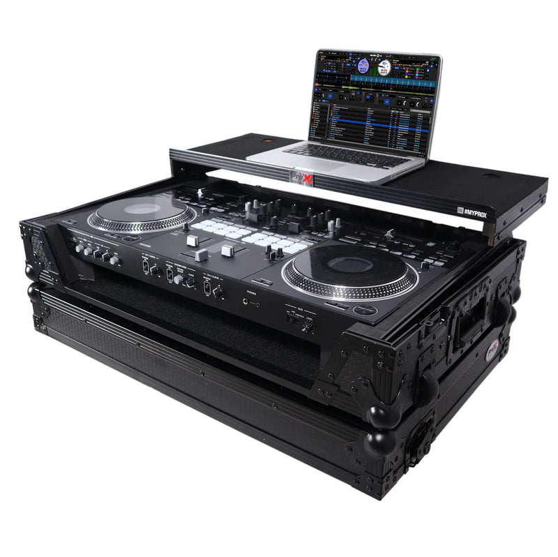 PRO-X- XS-DDJSR2 LT LED - ProX Flight Case for Pioneer DDJ-SR2 Controller with Laptop Shelf and LED Kit (Silver-on-Black)