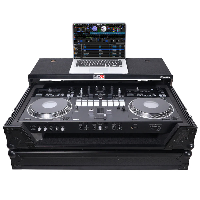 PRO-X- XS-DDJSR2 LT LED - ProX Flight Case for Pioneer DDJ-SR2 Controller with Laptop Shelf and LED Kit (Silver-on-Black)