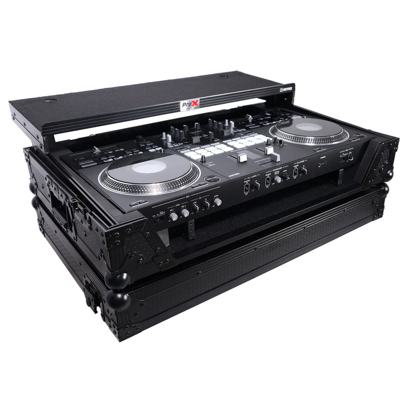 PRO-X- XS-DDJSR2 LT LED - ProX Flight Case for Pioneer DDJ-SR2 Controller with Laptop Shelf and LED Kit (Silver-on-Black)