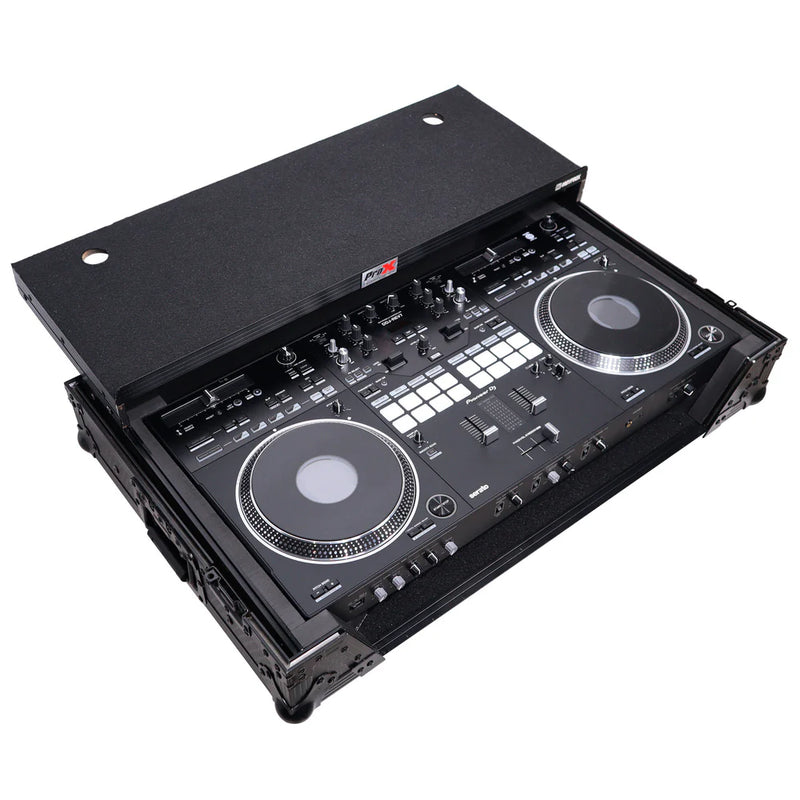 PRO-X- XS-DDJSR2 LT LED - ProX Flight Case for Pioneer DDJ-SR2 Controller with Laptop Shelf and LED Kit (Silver-on-Black)