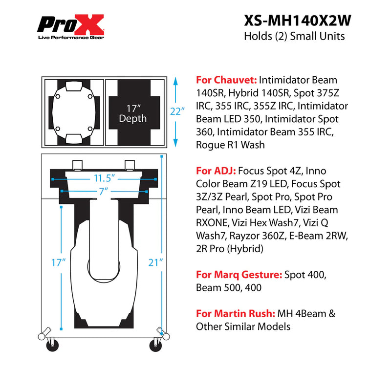 PRO-X- XS-MH140X2W - ProX XS-MH140X2W Moving Head Lighting Case for 2 Units