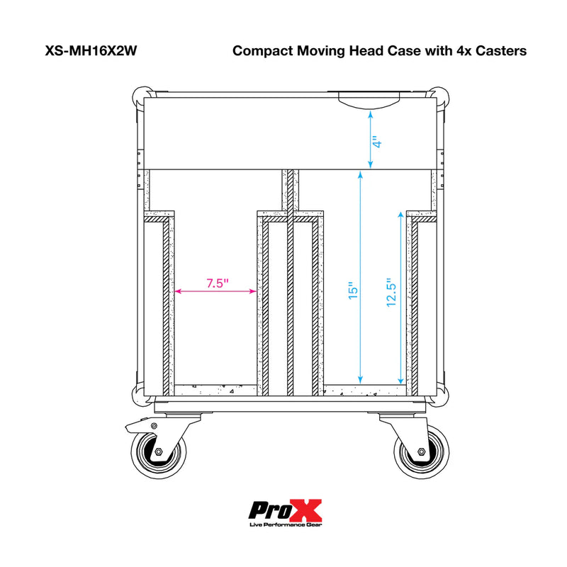 PRO-X- XS-MH16X2W - ProX XS-MH16X2W Fits Vizi Beam RXONE & Intimidator Spot 260 Style Moving Head Lighting Case for 2 Units