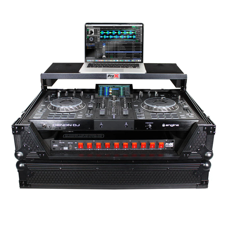 PRO-X- XS-PRIME2 LTBL - ProX XS-PRIME2 LTBL ATA Flight Case For Denon PRIME 2 DJ Controller w/Laptop Shelf 1U Rack Space (Black)