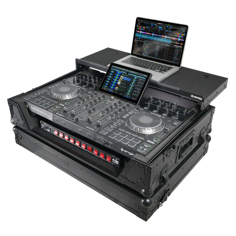 PRO-X- XS-PRIME4 WLTBL - ProX XS-PRIME4 WLTBL Flight Case for Denon Prime 4 DJ Controller w/Sliding Laptop Shelf, 1U Rack Space, and Wheels (Black Finish)