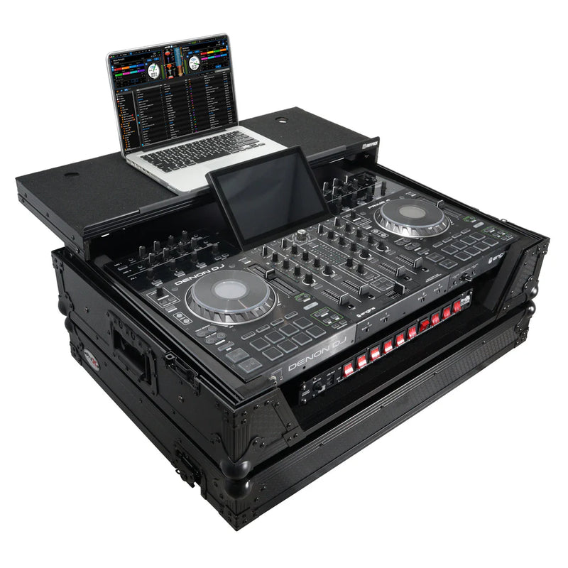 PRO-X- XS-PRIME4 WLTBL - ProX XS-PRIME4 WLTBL Flight Case for Denon Prime 4 DJ Controller w/Sliding Laptop Shelf, 1U Rack Space, and Wheels (Black Finish)