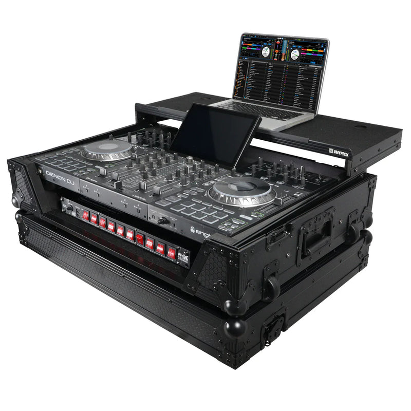 PRO-X- XS-PRIME4 WLTBL - ProX XS-PRIME4 WLTBL Flight Case for Denon Prime 4 DJ Controller w/Sliding Laptop Shelf, 1U Rack Space, and Wheels (Black Finish)