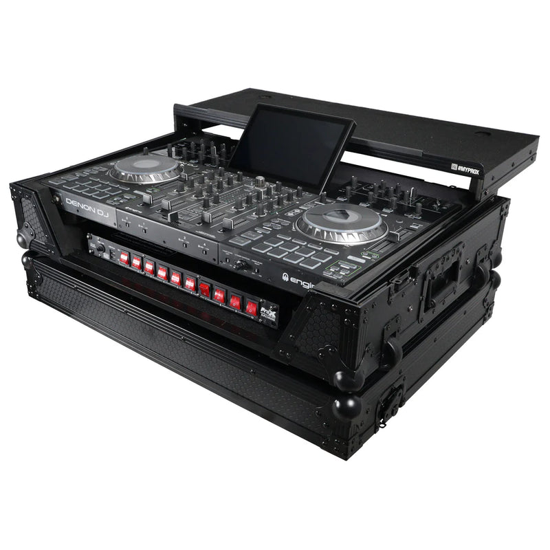 PRO-X- XS-PRIME4 WLTBL - ProX XS-PRIME4 WLTBL Flight Case for Denon Prime 4 DJ Controller w/Sliding Laptop Shelf, 1U Rack Space, and Wheels (Black Finish)