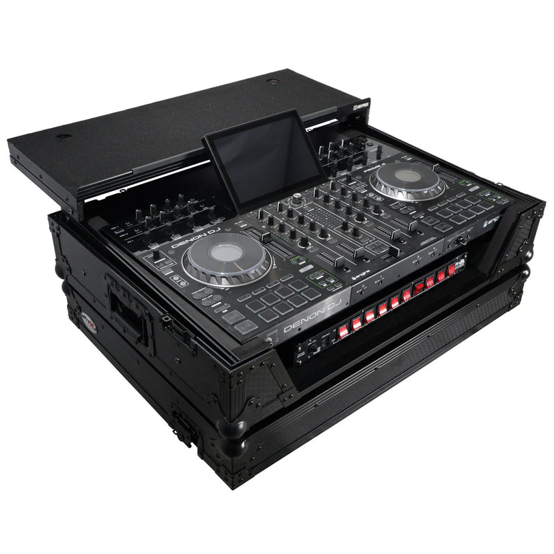 PRO-X- XS-PRIME4 WLTBL - ProX XS-PRIME4 WLTBL Flight Case for Denon Prime 4 DJ Controller w/Sliding Laptop Shelf, 1U Rack Space, and Wheels (Black Finish)