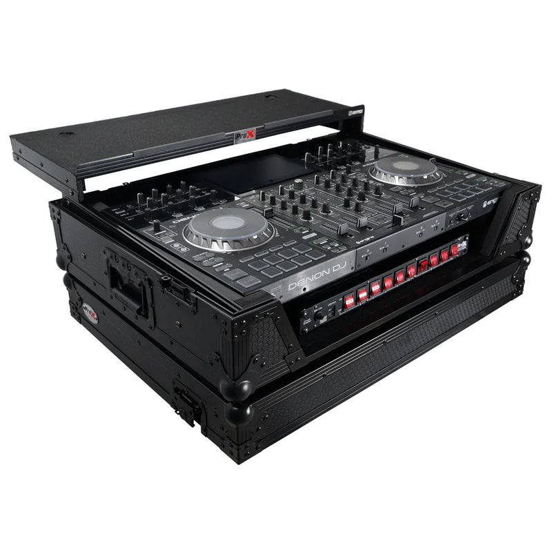 PRO-X- XS-PRIME4 WLTBL - ProX XS-PRIME4 WLTBL Flight Case for Denon Prime 4 DJ Controller w/Sliding Laptop Shelf, 1U Rack Space, and Wheels (Black Finish)