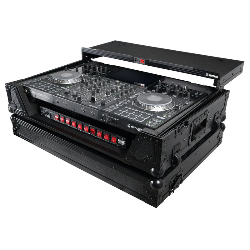 PRO-X- XS-PRIME4 WLTBL - ProX XS-PRIME4 WLTBL Flight Case for Denon Prime 4 DJ Controller w/Sliding Laptop Shelf, 1U Rack Space, and Wheels (Black Finish)