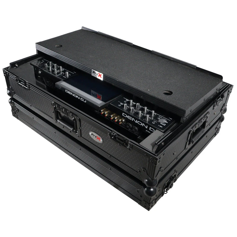 PRO-X- XS-PRIME4 WLTBL - ProX XS-PRIME4 WLTBL Flight Case for Denon Prime 4 DJ Controller w/Sliding Laptop Shelf, 1U Rack Space, and Wheels (Black Finish)