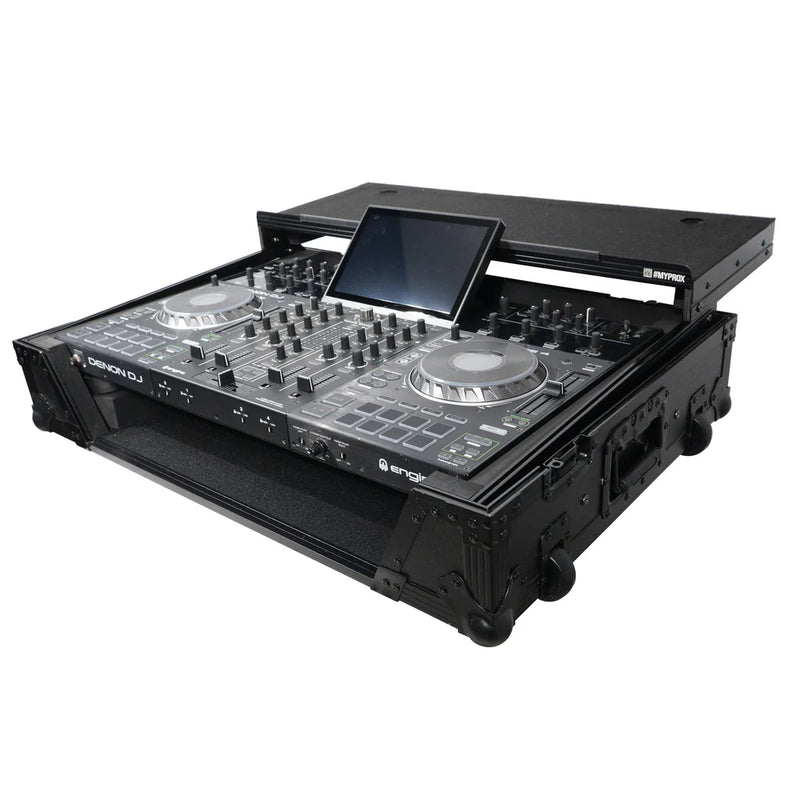 PRO-X- XS-PRIME4 WLTBL - ProX XS-PRIME4 WLTBL Flight Case for Denon Prime 4 DJ Controller w/Sliding Laptop Shelf, 1U Rack Space, and Wheels (Black Finish)