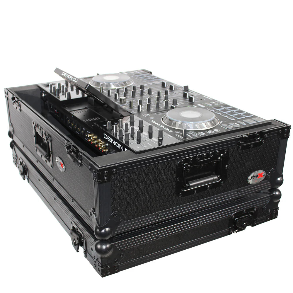 PRO-X- XS-PRIME4 WBL2U - ProX XS-PRIME4-WBL2U Flight Case for Denon Prime 4 Standalone DJ System W-2U Rackspace & Wheels