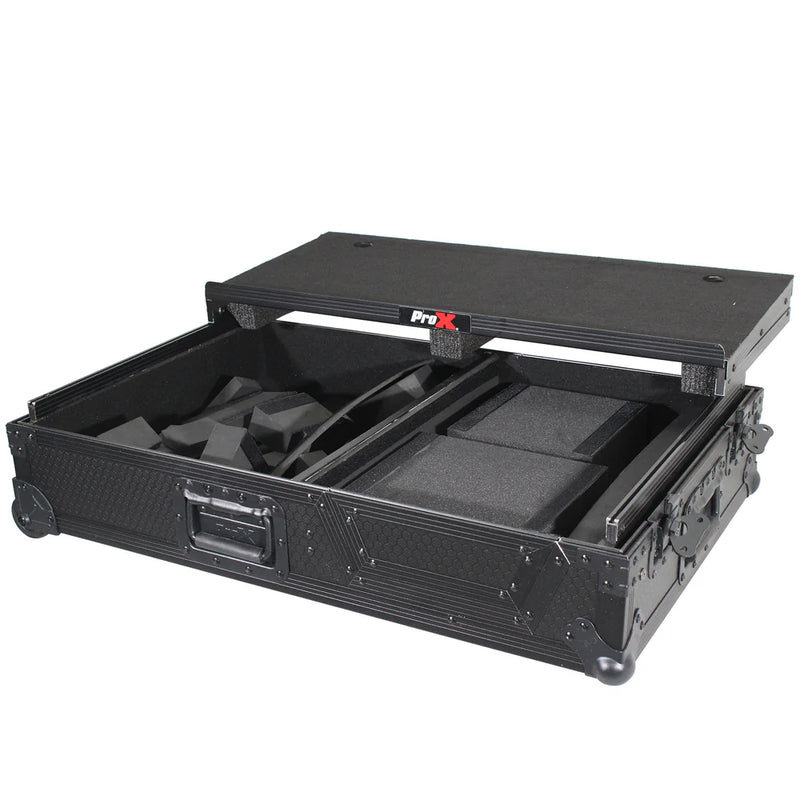 PRO-X- XS-TV7080W - ProX XS-TV7080W Single Turntable and Mixer Flight Case W-Sliding Laptop Shelf and Low Profile Wheels (Black on Black)