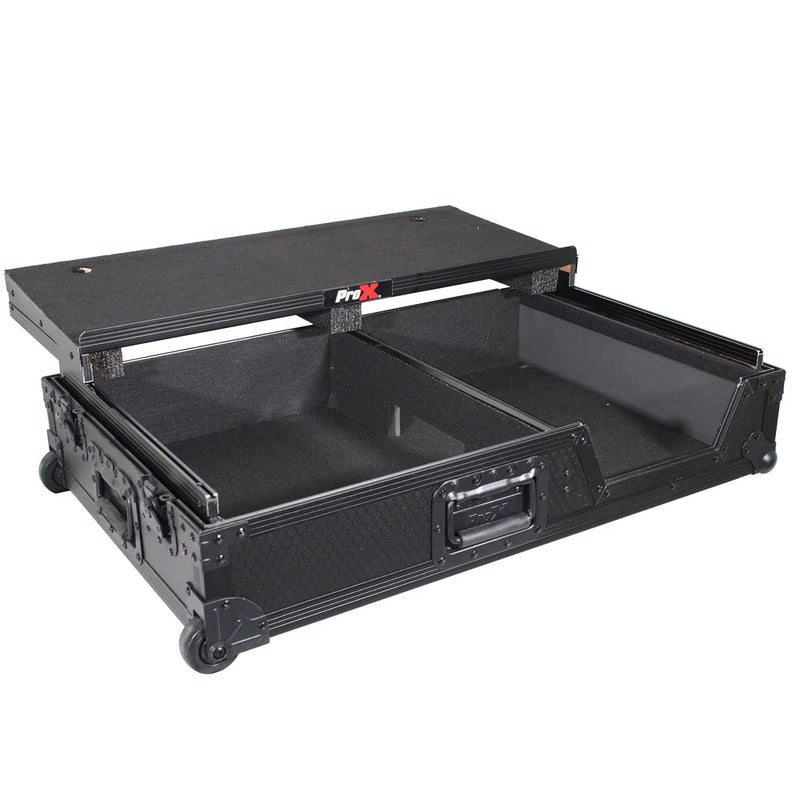 PRO-X- XS-TV7080W - ProX XS-TV7080W Single Turntable and Mixer Flight Case W-Sliding Laptop Shelf and Low Profile Wheels (Black on Black)