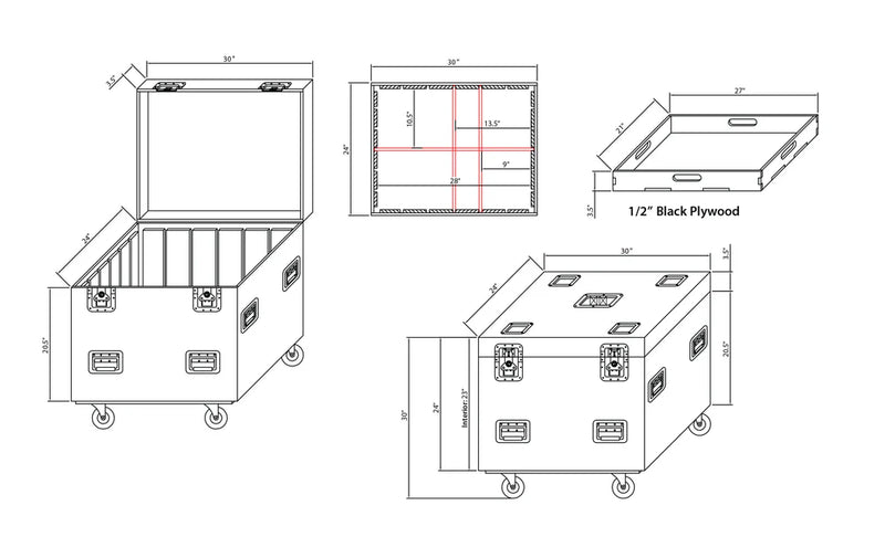 PRO-X- XS-UTL243030W MK2 - ProX XS-UTL243030W-MK2 TruckPaX Heavy-Duty Truck Pack Utility Flight Case W-Divider and Tray Kit