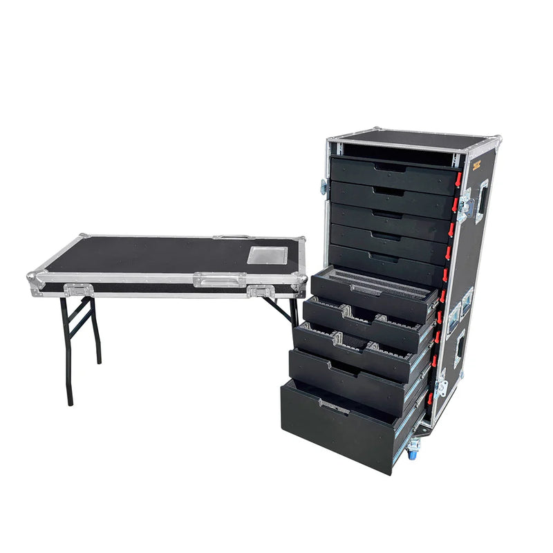 PRO-X- XZF-10DTW - ProX XZF-10DTW Rolling Drawer Locking Tool Chest Organizer Flight Case with Folding Table and Casters