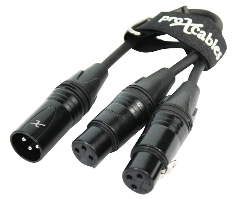 PRO-X- XC-YXM - ProX XC-YXM 6 In. Balanced XLR-M to Dual XLR-F High Performance Audio Y Cable