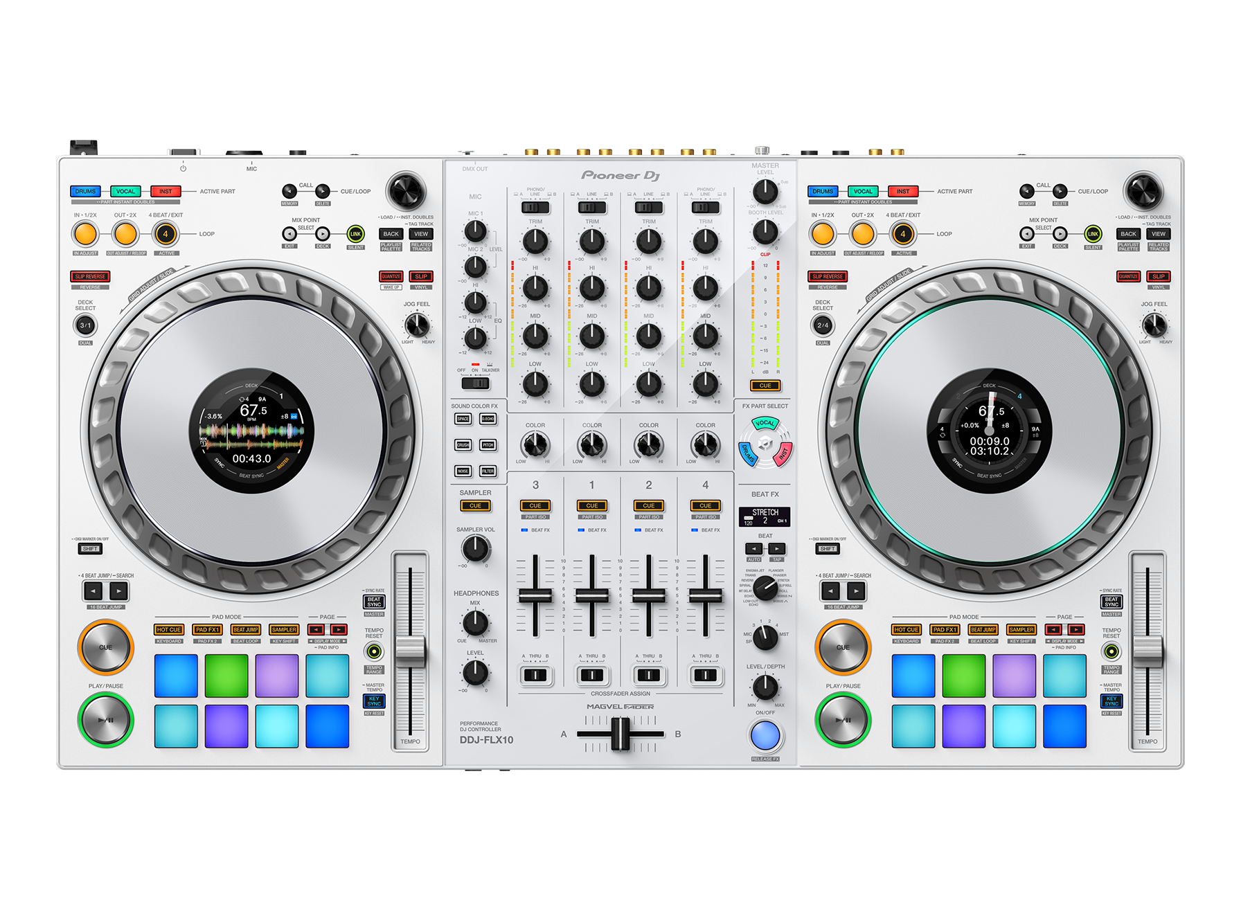 Pioneer DDJ-FLX10-W (Open box) 4-channel DJ performance controller for multiple DJ applications