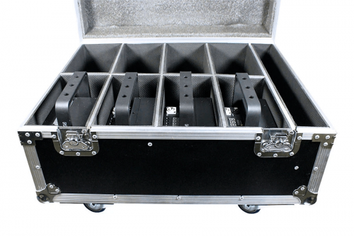 DICE 6 BW CASE -  6 fixtures of 7x 12W RGBAW+UV 6-in-1 LEDs, and super long-life internal Lithium-Ion battery system with charging rolling case of 8 units.